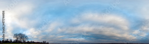 Panorama of sunny and stormy sky on a background of mountains