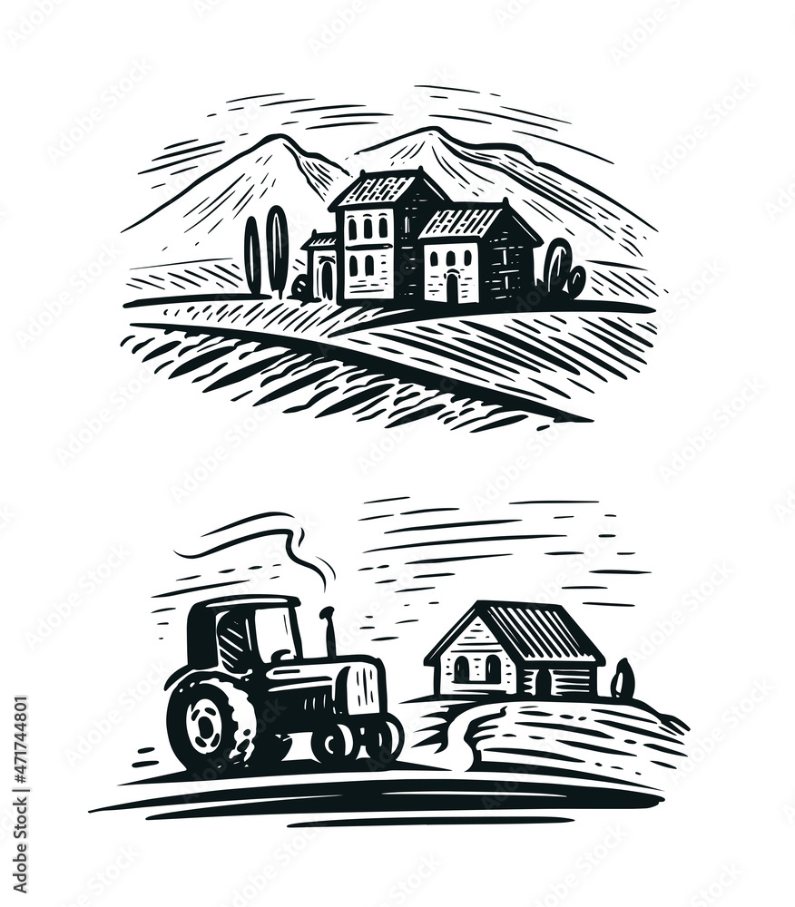 Farm emblem on white background. Farming, agriculture concept vector illustration