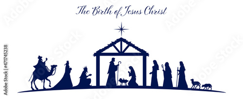 Christmas Nativity scene greeting card background. Elements all separate and editable. Vector EPS10.