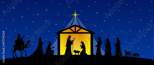 Christmas Nativity scene card background. Vector EPS10.