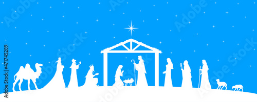 Christmas Nativity scene greeting card background. Vector EPS10.