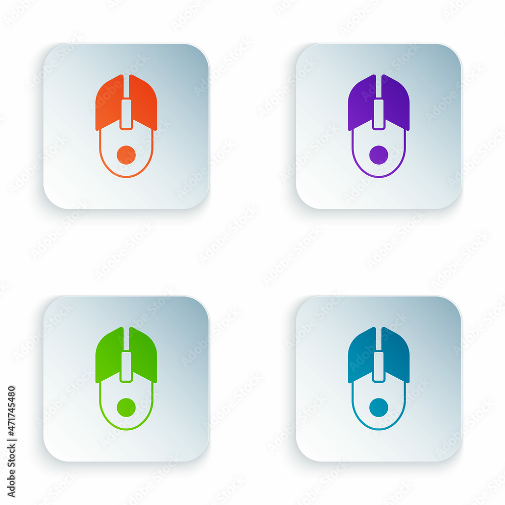 Color Computer mouse icon isolated on white background. Optical with wheel symbol. Set colorful icons in square buttons. Vector Color Computer mouse icon isolated on white background. Optical with wheel symbol. Set colorful icons in square buttons. Vector