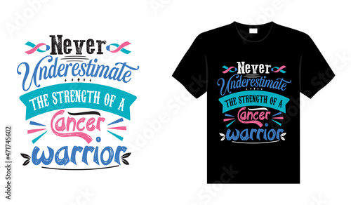 Never underestimate the strength of a cancer warrior Thyroid Cancer T shirt design, typography lettering merchandise design.