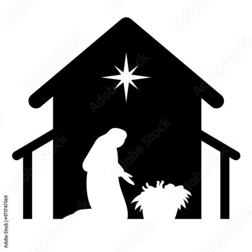 Holy night of birth of child jesus christ silhouette scene from religion christianity nativity scene. Biblical Religious History of Catholics. Cut for scrapbooking and print. Vector illustration.