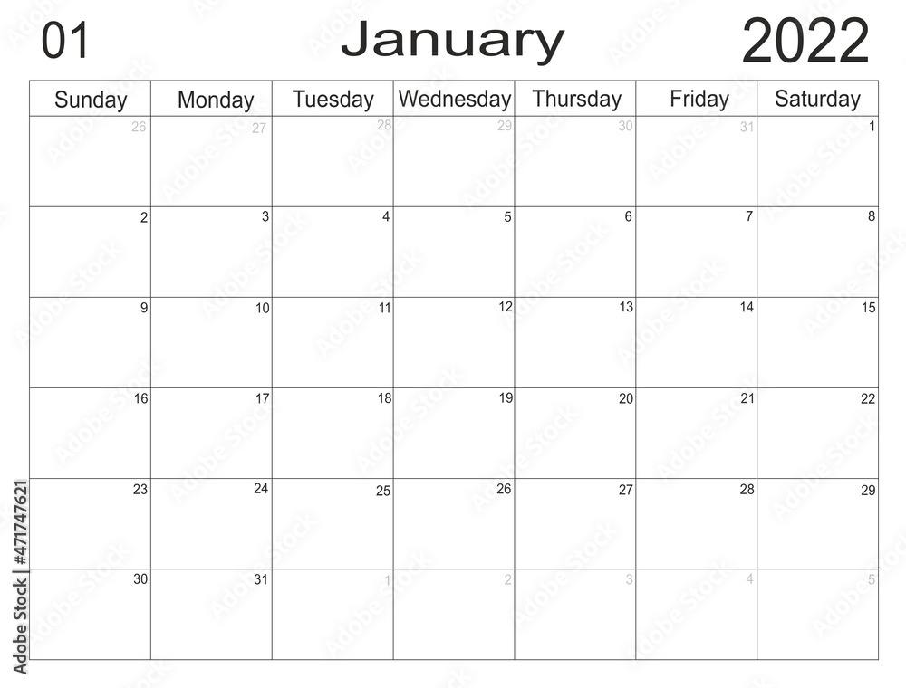 Planner January 2022. Empty cells of planner. Monthly organizer. Calendar 2022 Planner January 2022. Empty cells of planner. Monthly organizer. Calendar 2022