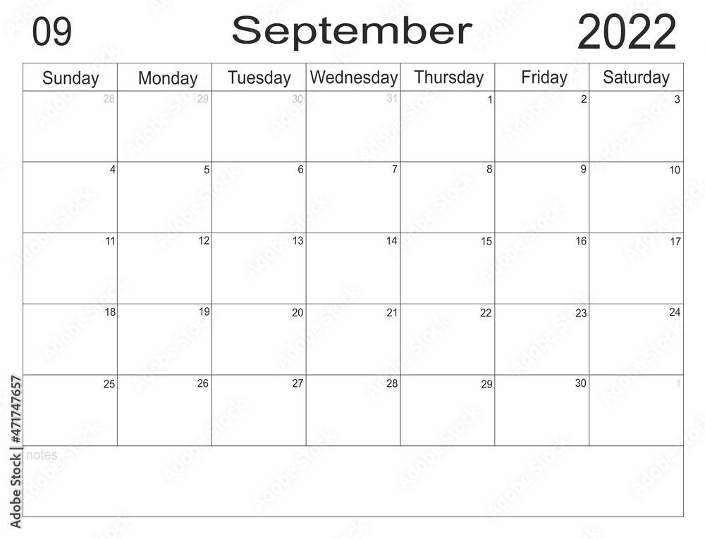 Planner September 2022. Empty cells of planner. Monthly organizer. Calendar 2022 - obrazy, fototapety, plakaty 