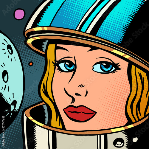 portrait of a female astronaut on the background of planets. a woman in space