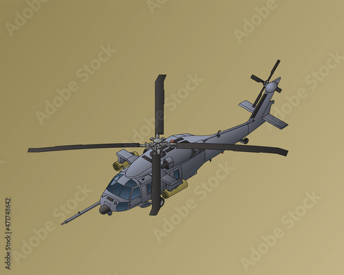 Fotografia Isometric Illustration, US ARMY, UH-60 Black Hawk