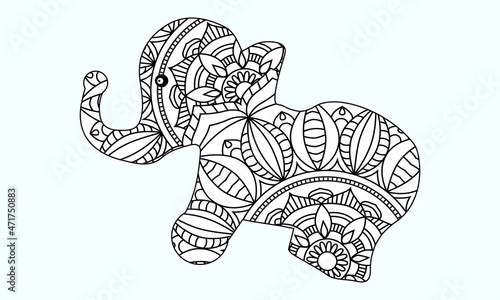 Title: Elephant coloring page.coloring book .animal coloirng page