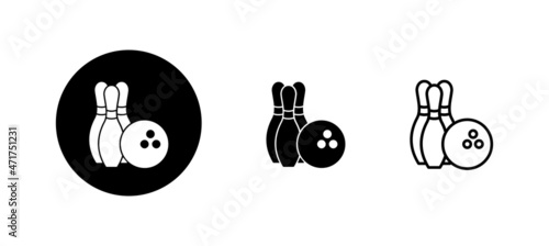 Bowling icons set. bowling ball and pin sign and symbol.