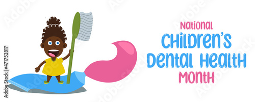 National Children's Dental Health Month. Continuous line drawing little baby with tooth. vector illustration