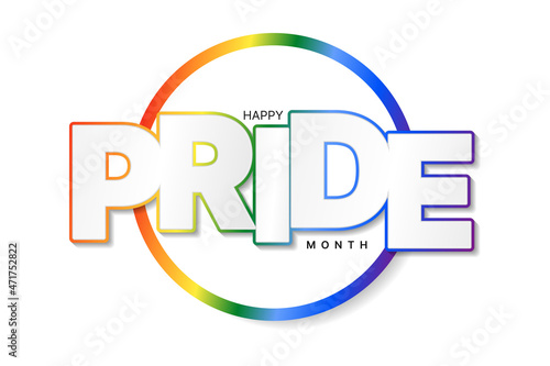 Pride month rainbow colors round  sticker on white background. LGBT, sexual minorities, gays and lesbians holiday. Banner, poster, placard designer. Vector illustration