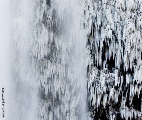 waterfall in winter with frozen ice 