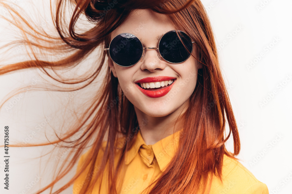 glamorous woman in sunglasses red hair close-ups glamorous woman in sunglasses red hair close-ups