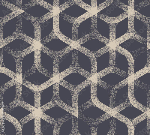 Weaving Seamless Pattern Vector Oriental Design Lattice Abstract Background. Decorative Intricate Hexagonal Structure Continuous Dotted Texture. Modern Arabesque Ornament Vintage Art Illustration