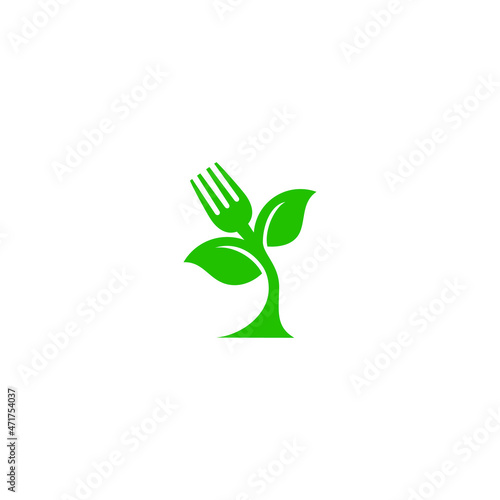 vector illustration of leaves and spoons. organic food logo, food and drink icon, healthy food symbol