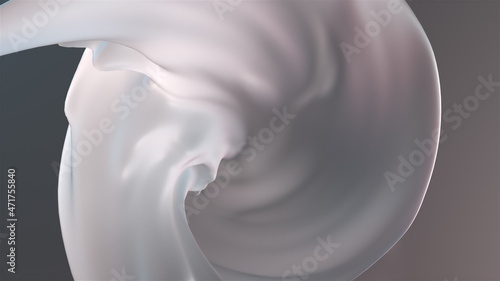 Milk flow 3d render of cocktail falling down. Wavy gradient texture in blurry subdued light. Elegant swirl of cosmetic cream with trendy creative design. Oil paint pouring from bottle.