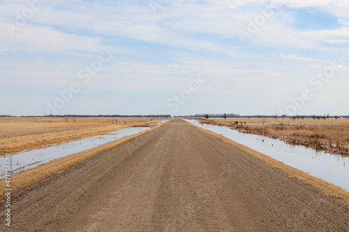 Dirt Road With Ditches Filled With Water