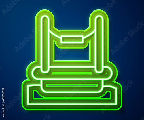 Glowing neon line Bungee trampoline attraction with metal ladder icon isolated on blue background. Vector