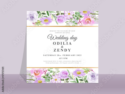 Beautiful pink and purple rose wedding invitation template