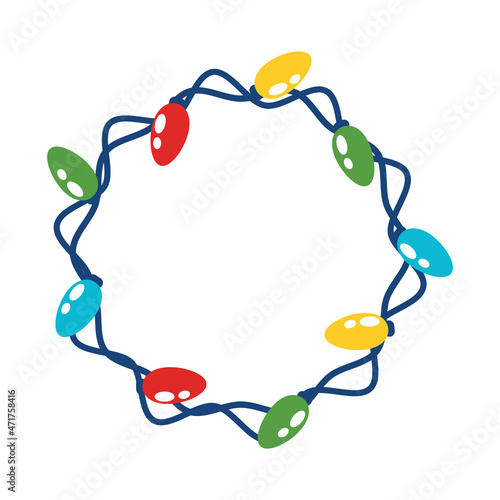 Christmas lights string border circle isolated on white background