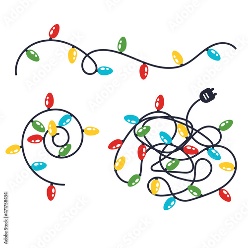 Christmas lights bulb garland mess isolated on white background
