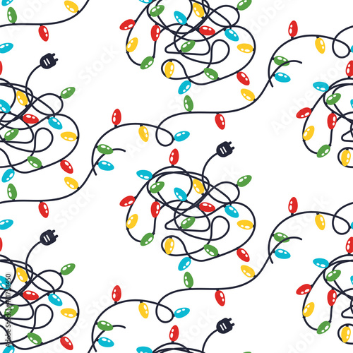 Colorful xmas bulb lights seamless pattern background