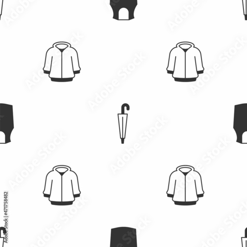 Set Undershirt  Umbrella and Hoodie on seamless pattern. Vector