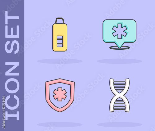 Set DNA symbol  Digital thermometer  Life insurance and Location hospital icon. Vector