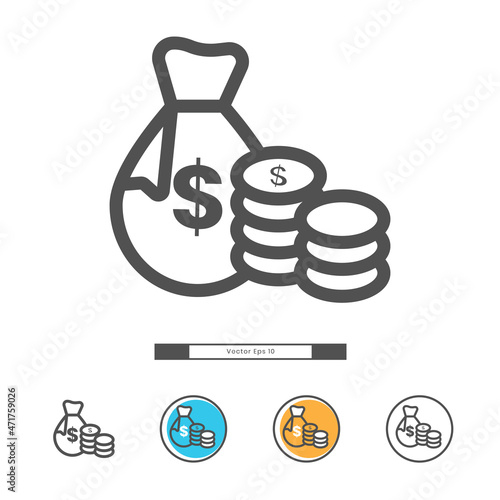 Business finance vector icon with moneybags and coins concept