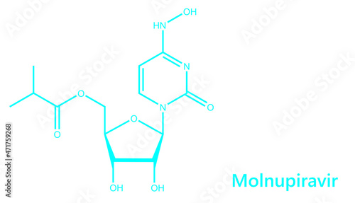 Molnupiravir is an antiviral medication that inhibits the replication of certain RNA viruses. It is used to treat COVID-19 in those infected by SARS-CoV-2 photo