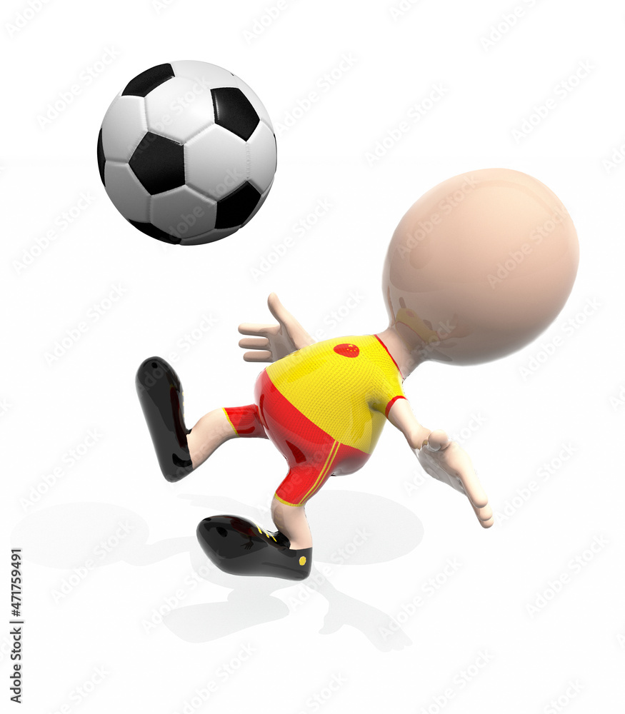 3d China player and a soccer ball 