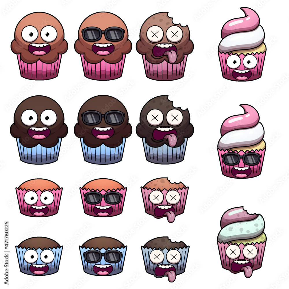 Cute Cartoon Cupcakes With Faces Stock Vector | Adobe Stock