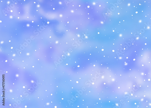 Winter snowy blue and violet gradient sky with cloud. Watercolor Blurred Background