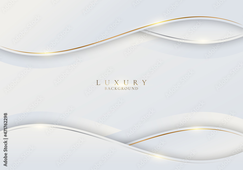 Abstract white wave shape with gold thread lines and lighting on clean ...