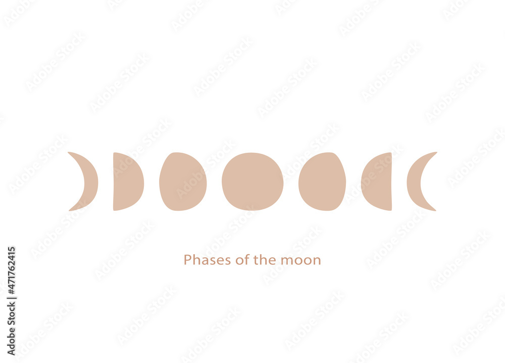 Obraz premium All phases of the moon in a hand-drawn style.