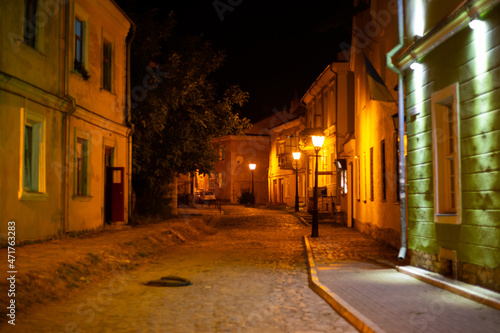 View on the street in Kam'yanets'-Podil's'kyi at night