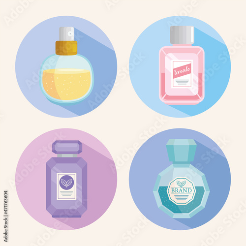 fragrances bottles in round frames