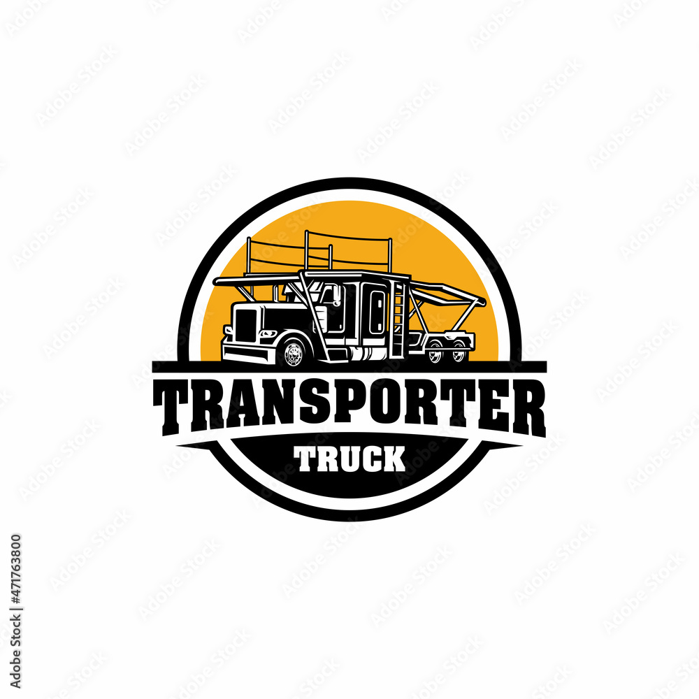 Trucking company badge logo, semi truck logo, 18 wheeler ready made logo vector Trucking company badge logo, semi truck logo, 18 wheeler ready made logo vector