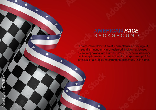 racing flag with American flag color ribbon, Vector Illustration