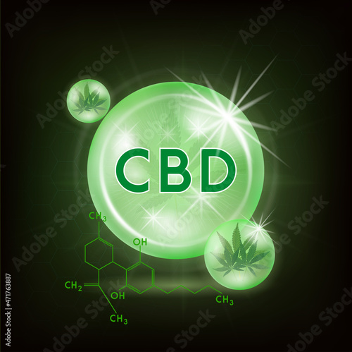 Green Marijuana Leaves. Medical herbs, CBD (Cannabidiol) oil hemp products. Vector EPS10 illustration.