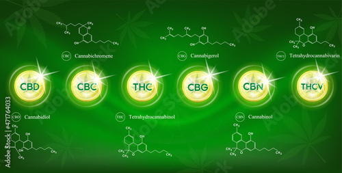Drop marijuana serum oil. Medical herbs help cure disease. Vector EPS10