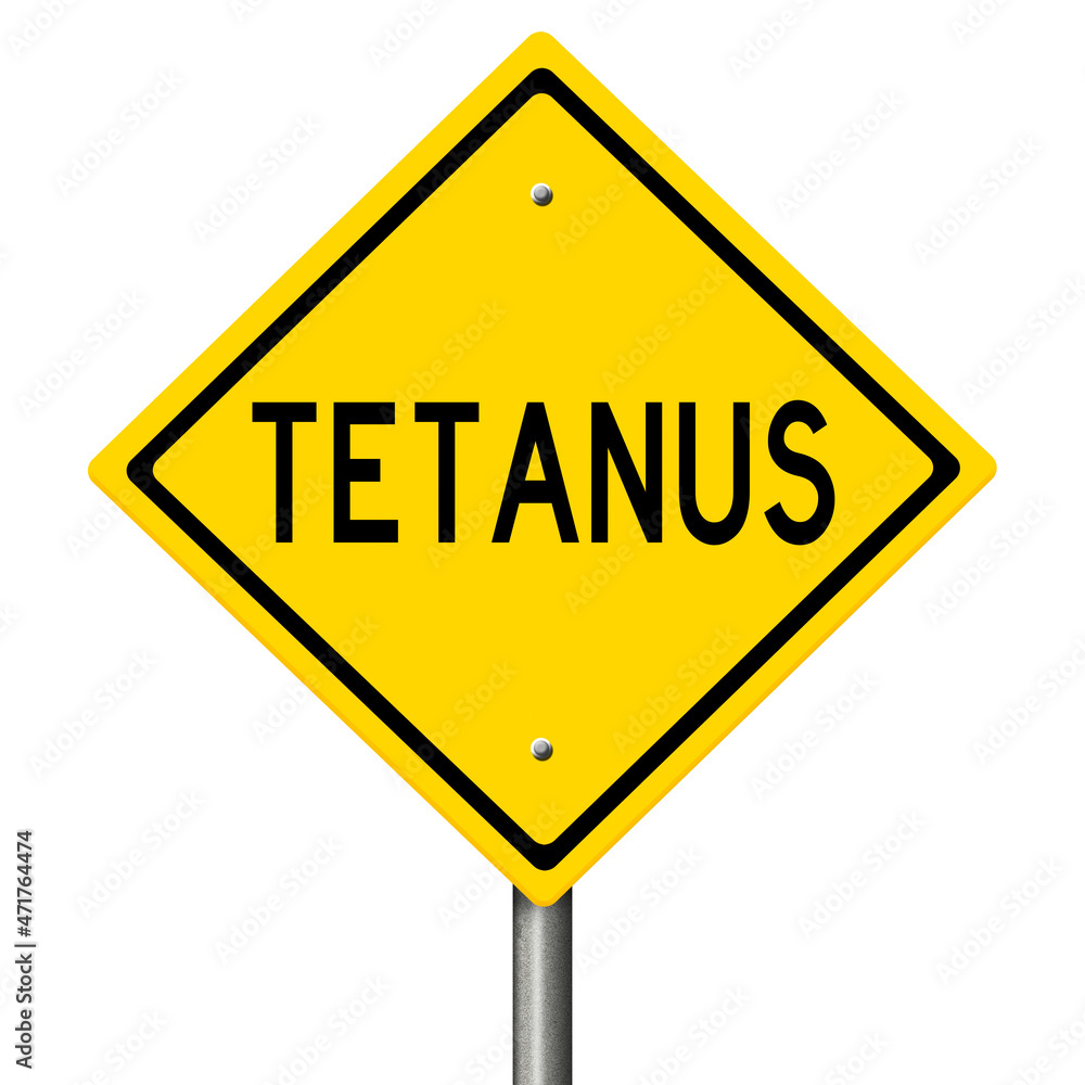 Rendered yellow highway sign warning of tetanus Rendered yellow highway sign warning of tetanus