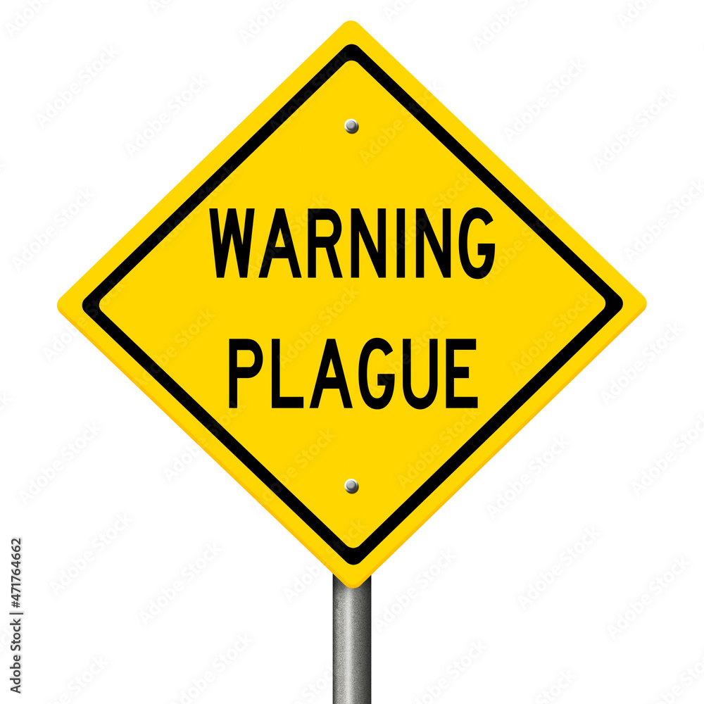 Rendered yellow highway sign with a disease warning