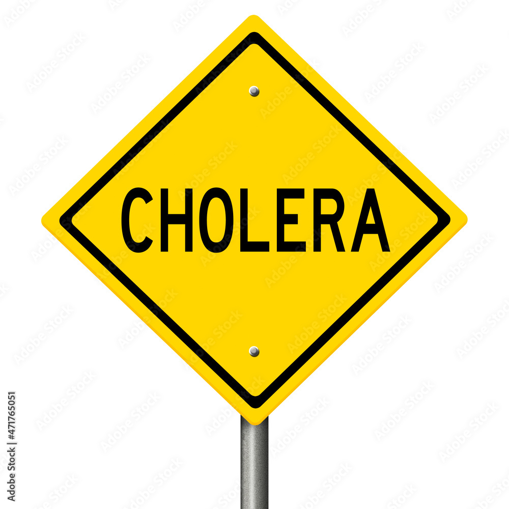 Rendering of yellow highway sign warning of cholera