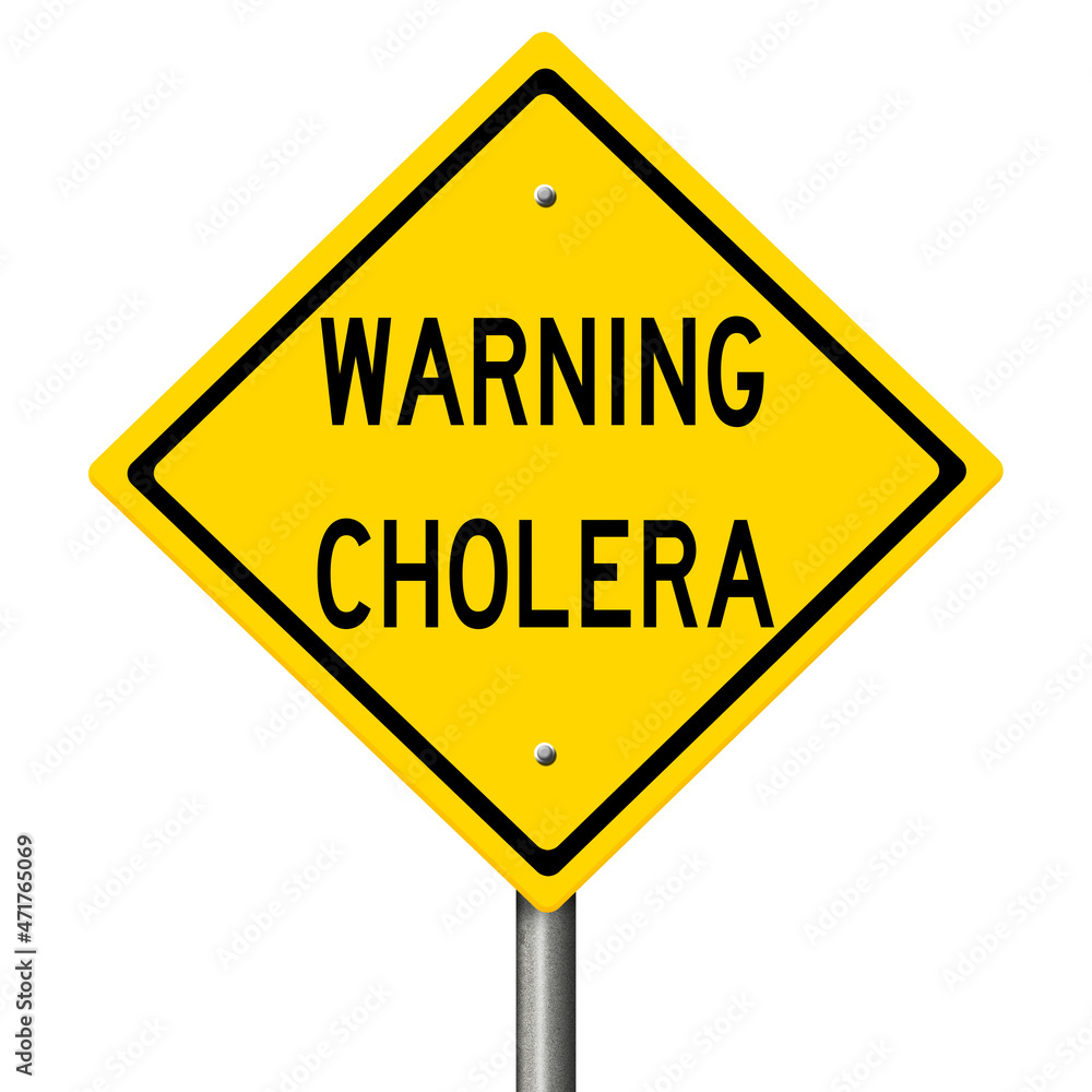 Rendering of yellow highway sign warning of cholera