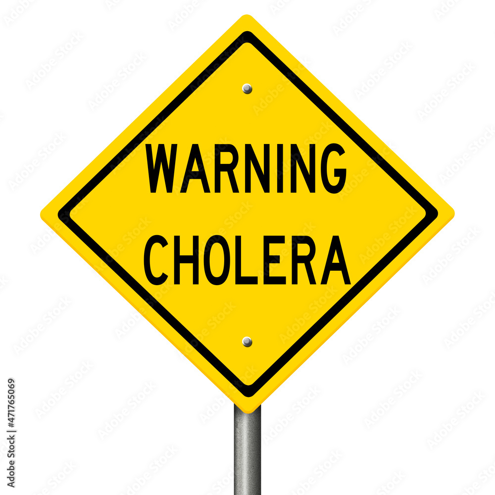 Rendering of yellow highway sign warning of cholera Rendering of yellow highway sign warning of cholera