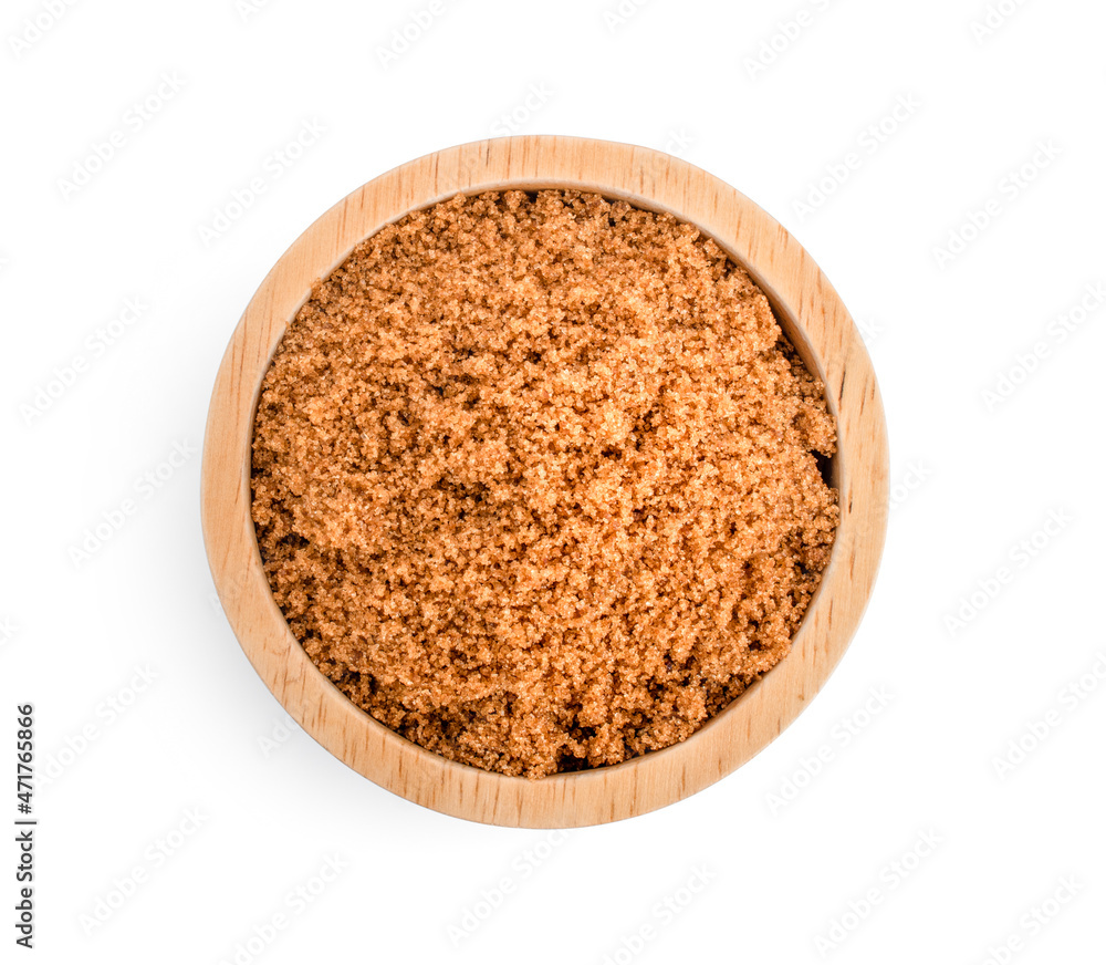 wooden bowl of brown sugar isolated on white background wooden bowl of brown sugar isolated on white background
