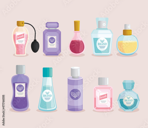 various fragrances bottles icons