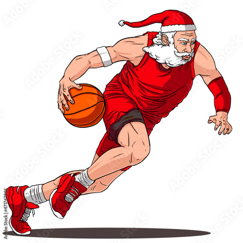 Santaclaus jugando baloncesto en navidad photo